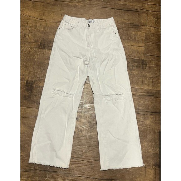 Princess Polly Cece Hammer Wide Leg Knee Rip white Jeans - Picture 7 of 12